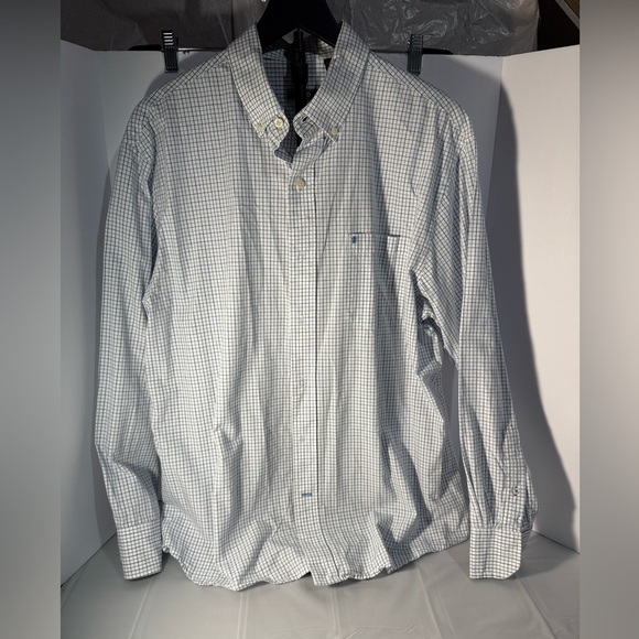 Men's IZOD Blue Long Sleeve Checkered Dress Shirt Size Large 100% Cotton - Picture 2 of 13